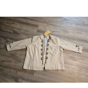 Bob Mackie QVC Wearable Art Women's Jacket 3X Cream Embroidered Black & Gold